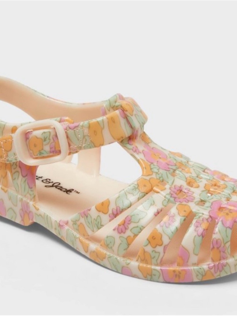 Cat & Jack Kids' Floral Jelly Mary Jane - Pink & Peach- Size 11 - Picture 3 of 6